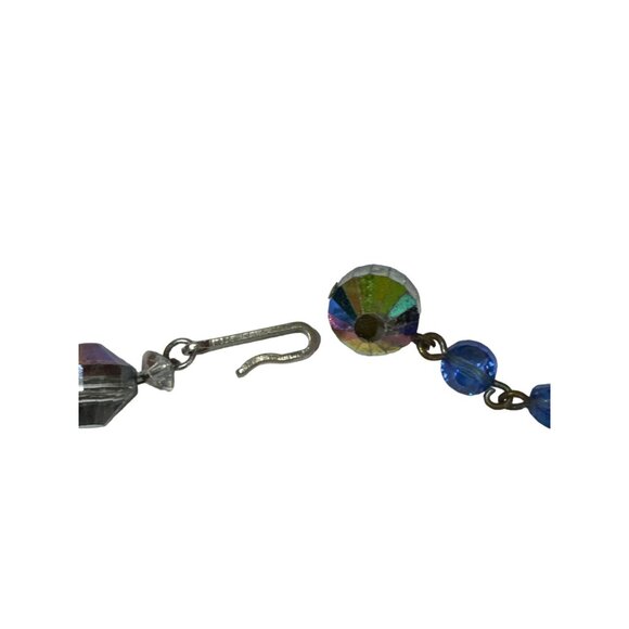 Faceted Blue Aurora Borealis and Clear Crystal Beaded Necklace Hobe Vintage - Picture 5 of 9